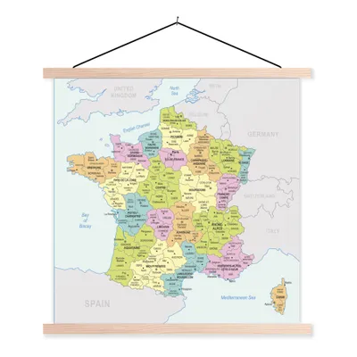 Obrázek produktu pro MuchoWow® Textilní plakát - Barevná mapa Francie - 60x60cm - S hnědými lamelami