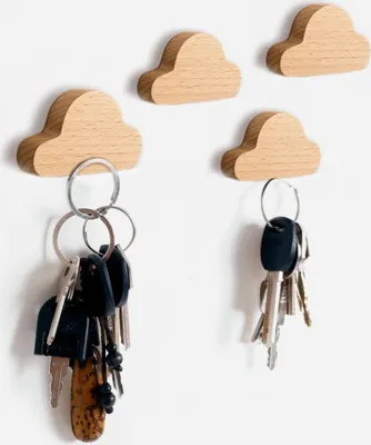 Obrázek produktu pro Sada 4 dřevěných klíčenek (oblaková, magnetická, buková)
