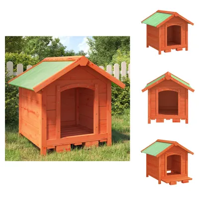 Productafbeelding van vidaXL Hondenhuis, bruin, 65x65x61,5 cm, massief hout, grenen - Hondenren en -uitlooppaden