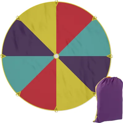 Produktbild von Relaxdays Schwungtuch Kinder, Ø 350 cm, 8 Griffe, Schwingtuch, Regenbogen Tuch für draußen, XXL, Fallschirm Spiel, bunt