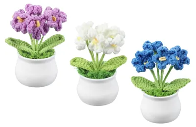 Immagine prodotto di Omgoods - Set di 3 fiori all'uncinetto, viola/blu