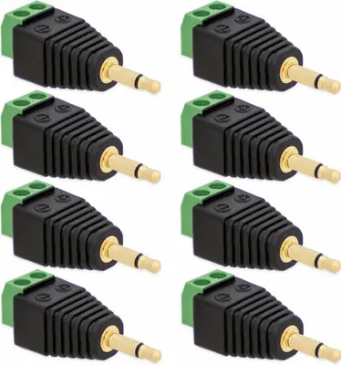 Produktbild von 8X Klinken Stecker 3,5 mm Adapter > Terminal Block 2-Pin Schraub Klemmen Vergoldet
