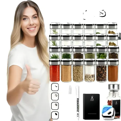 Produktbild von Gewürzglas-Set, 360° drehbarer Ständer, verstellbare Aufbewahrung, 24 Stück