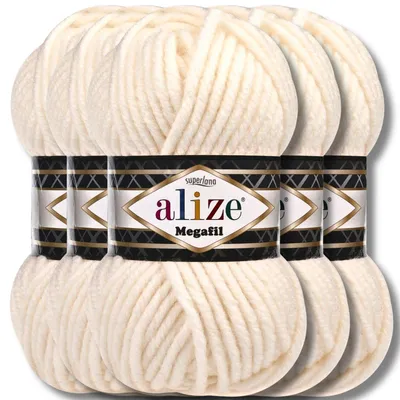 Obrázok produktu pre Alize 5x 100g Superlana Megafil, hrubá priadza, univerzálna, vhodná na háčkovanie a pletenie (krémová - 310)