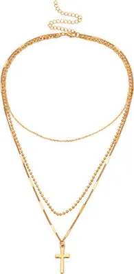 Produktbild von Mode Multi Layer Damen Halskette Kreuz Anhänger Choker Halskette Einstellbare Verlängerungskette Hip Hop Style Halskette