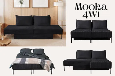 Produktbild von Kaiser Möbel Sofa mit schlaffunktion,  Ecksofa, Betten, Liegestuhl,  MOOKA 4in1-Multifunktions-System, stoff Velo Schwarz
