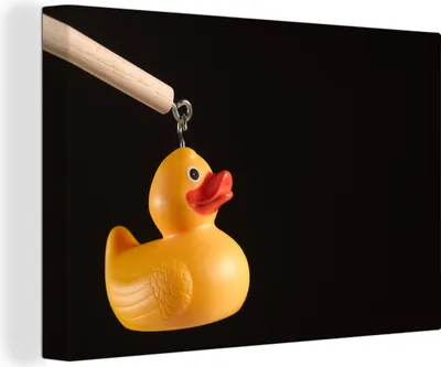 Produktbild von OneMillionCanvasses® - Leinwandbilder - 140x90 cm, Jahrmarktsbadeente auf schwarzem Hintergrund, Wandbilder Kunstdruck Wanddekoration