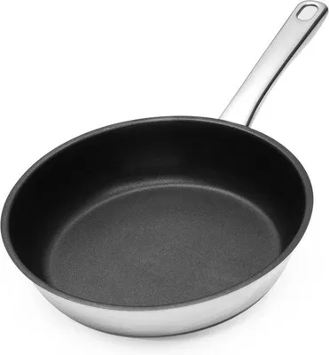 Obrázek produktu pro Nerezová pánev 24 cm, nerezová ocel 18/10, nepřilnavý povrch, bez PFOS, vhodná pro všechny zdroje tepla, včetně indukce, vhodná do trouby.