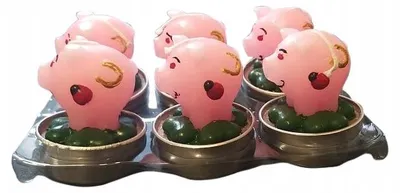 Image de Lot 6 bougies chauffe-plat cochon décoratives. Cadeau original.