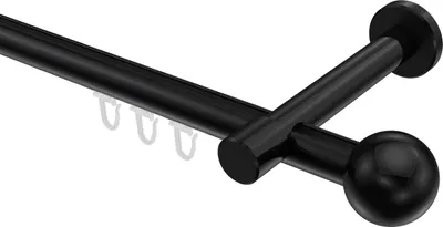 Produktbild von Interdeco Innenlaufstange / Gardinenstange mit Innenlauf Schwarz, Typ Prestige Luino (Kugel), 20 mm Ø 1-läufig, 260 cm