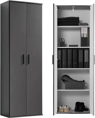 Produktbild von mokebo® Mehrzweckschrank 60cm Breite 'Der Lange', Aktenschrank, Büroschrank oder Schuhschrank in 60x180x34 cm (B/H/T), auch als Vorratsschrank oder Schrank aus Holz in Anthrazit-Schwarz