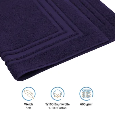 Produktbild von Komfortec Badvorleger Set 2 Teilig, Frottee Duschvorleger, Waschbar Duschmatte & Badteppich, 600 g/m² &100% Baumwolle, Saugfähig & Schnelltrocknend, 50 x 70 cm, Navyblau