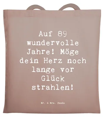 Produktbild von Mr. & Mrs. Panda Tote Bag Spruch 89. Geburtstag - Braun Pastell - Geschenk, Lebensfreude, Happy Birthday, Geburtstagsfeier, Beutel, Geburtstagsgeschenk, Tasche, Unitasche