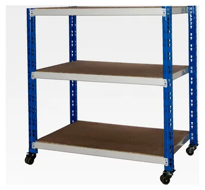 Produktbild von Rollregal Schwerlast 300 kg, HxBxT: 90x100x60 cm, 3 Böden, blau/lichtgrau