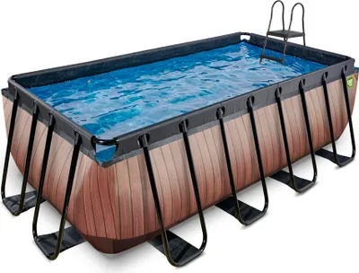 Zdjęcie produktu dla EXIT Wood Basen Stelażowy 400x200x122cm, Basen Naziemny, z Filtrem piaskowym, Brązowy