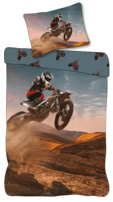 Produktbild von Bettwäsche Set Motocross Dirtbike Jump 2 tlg 135x200cm 100% Baumwolle