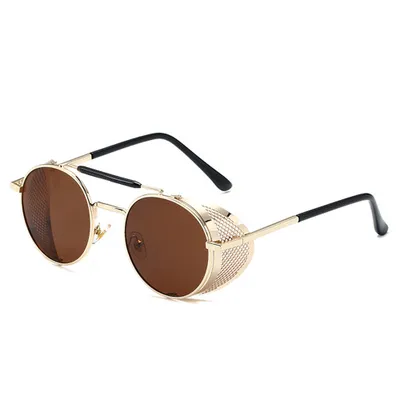 Produktbild von Klassische Polarisierte Sonnenbrille Uni Retro Brille - Steampunk Runde Metallrahmen UV400 Schutz Sonnenbrille Damen Herren Goggle
