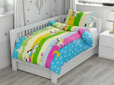 Produktbild von Bunte Baumwoll-Babybettwäsche mit Zebra-Motiv
