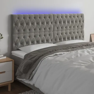 Produktbild von vidaXL LED Kopfteil Hellgrau 200x7x118/128 cm Samt - LED Kopfteil - LED Kopfteile - Kopfteil - Bett-Kopfteil