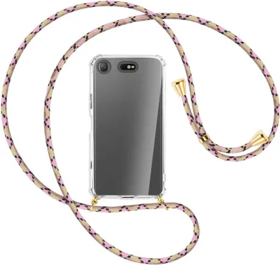 Produktbild von Handykette Backcover-Schutzhülle mit Band (Metall goldfarben) für Sony Xperia XZ1 Compact - rosa Karo