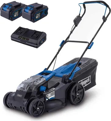 Produktbild von Scheppach Akku-Rasenmäher BC-MP430-X inkl. 2x 4Ah Akku + 4,5A Doppelladegerät | 2x 20 V (40 V) Akkuleistung | Schnitthöhe in 6 Stufen von 25 – 75 mm