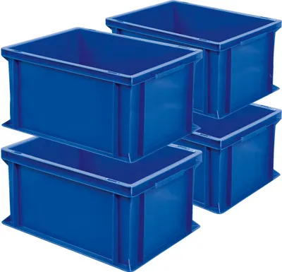 Produktbild von 4x Eurobehälter mit 2 Griffleisten, LxBxH 400x300x220 mm, 21 Liter, blau