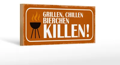 Produktbild von Holzschild grillen chillen Bierchen killen, 27x10 cm, Holzschilder Spruch