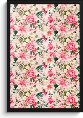 Produktbild von MuchoWow® MuchoWow® Gerahmtes Poster Blumen - Rosa - Muster 40x60 cm - Poster mit zchwarzem Bilderrahmen - Papierdruck - Wandbilder