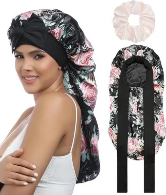 Produktbild von Lange Schlafmütze aus Satin mit Elastik für langes Haar