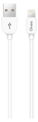 A white USB to Lightning charging cable is shown against a white background.