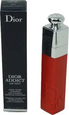 A product shot of a Dior Addict Lip Tint and its packaging.