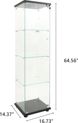 Zdjęcie produktu dla Szafka szklana do montażu na ścianie - 125 x 42 x 36 cm - 4 półki - półki ze szkła hartowanego - oświetlenie LED - kolor czarny