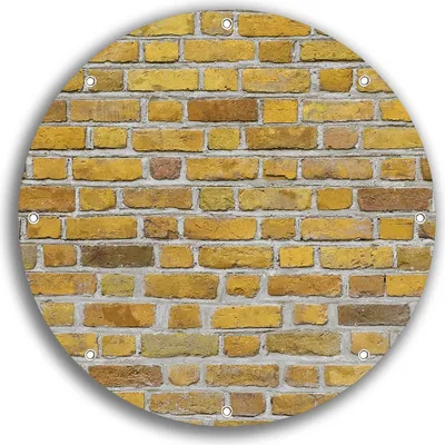Produktbild von Wallario rundes Outdoor-Poster für Garten oder Balkon, Motiv Ziegelsteinwand in gelb - Backsteine, 30 cm Durchmesser