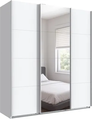 Produktbild von Schwebetürenschrank Kleiderschrank B180 cm H208 cm 3-türig Weiß, 1x Spiegeltür / 22511