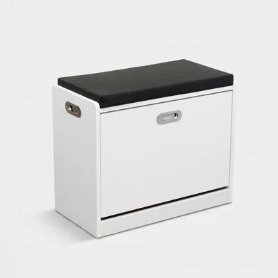 Produktbild von Platzsparender Schuhschrank mit Holzsitzbank Jacklyn - Weiß