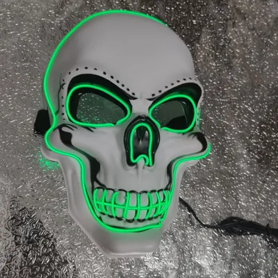 Immagine prodotto di Maschera di Halloween con luci LED, testa di fantasma spaventoso, maschera luminosa, mascherata, feste, maschera, carnevale, travestimento, decorazione costume cosplay