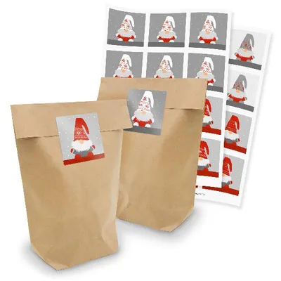 Produktbild von itenga Geschenktüten 24x Tüten + Sticker Wichtelbande quadratisch (61x61mm)