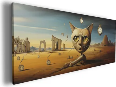 Produktbild von Wallario Premium Leinwandbild Katze als Zeitwächter in Größe 50 x 125 cm