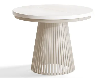 Image de Table de Salle à Manger, Table Ronde Extensible, Meubles de Salon, Pieds en Métal, Diamètre 100 cm, Blanc, Collection Nero