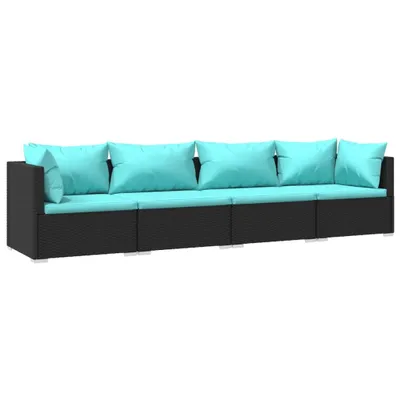 Produktbild von vidaXL 4-tlg. Garten-Lounge-Set mit Auflagen Poly Rattan Schwarz