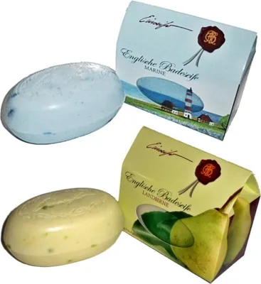 Produktbild von 2x englische Badeseife Marine + Landbirne je 350g
