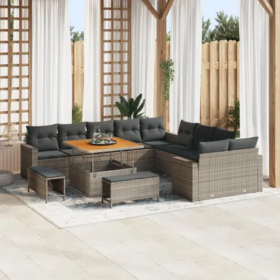 Produktbild von Möbel 13-teiliges Garten Sofa Set mit Kissen Grau Poly Rattan Akazie - Gartensofas 3363618
