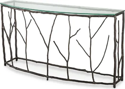Produktbild von Casa Padrino Luxus Konsole Bronzefarben 140,5 x 41 x H. 74,5 cm - Aluminium Konsolentisch mit Glasplatte - Luxus Möbel
