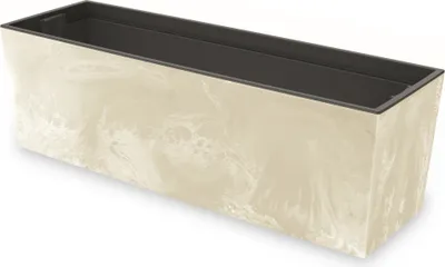 Obrázek produktu pro Květinový truhlík s praktickou vložkou Květináč Délka: 77 cm Balkonový truhlík na plastu Betonový vzhled Betonová konstrukce Krémová barva Vnitřní / venkovní prostředí