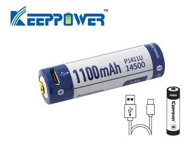 Produktbild von Keeppower 14500 - 1100mAh Li-Ionen 3,7V - 3,6V mit USB Lademöglichkeit und PCB P1411U