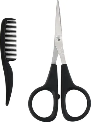 Produktbild von BARTSCHERE mit BARTKAMM SET klein Haarschere Bartpflege Bart Schnurrbart Schere Kamm Haar Schnurrbartschere 89