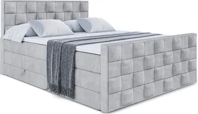 Produktbild von ALTDECOR Boxspringbett mit H3 Matratze-Bonellfederung, H4 Multipocket-Matratze, PUR, Topper (4 cm hoch), Polsterbett mit Kopfteil und Bettkasten - ZAFIRA KING - 140x200 - Hellgrau Samt