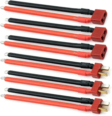 Produktbild von Set mit 3 Deans T-Plug 14AWG Kabeln | Stecker und Buchse | Für Lipo-Akku, RC Hubschrauber, Silikonkabel, Rot, Silikon