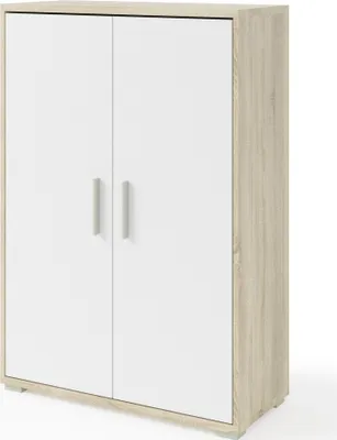 Produktbild von Aktenschrank "Clermont" in Sonoma/Eiche mit Absatz weiß mit 2 Türen und 3 Fächern. Abmessungen (BxHxT) 79,1x114x35 cm