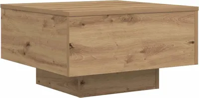 A square coffee table with a wood grain finish.